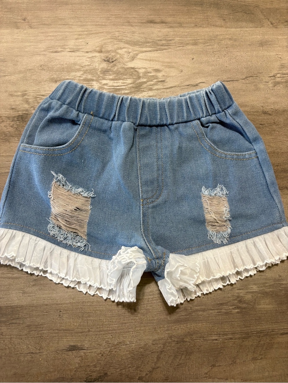 Light Blue Denim Ruffle Hem Girls' Shorts
